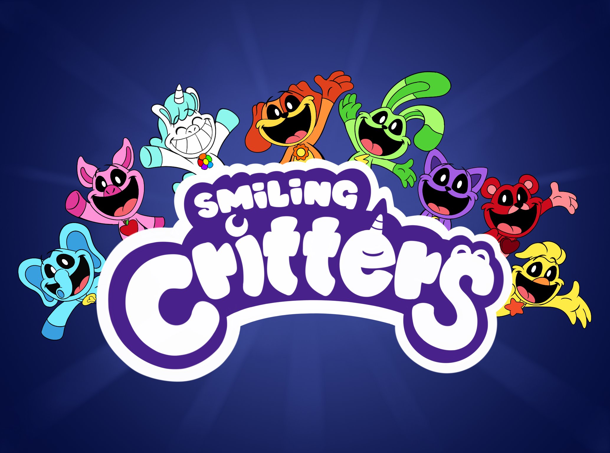 Smiling critters имена. Поппи Плейтайм 3 smiling Critters. Смайлинг криттерс. Улыбающиеся зверьки smiling Critters. Надпись smiling Critters.